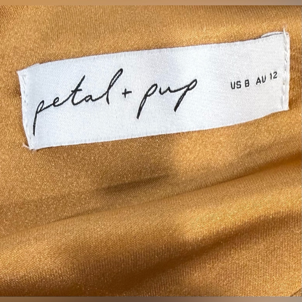 Petal & Pup Nadia Satin One-Shoulder Gold Dress Size Medium 8 Bronze - Picture 6 of 6